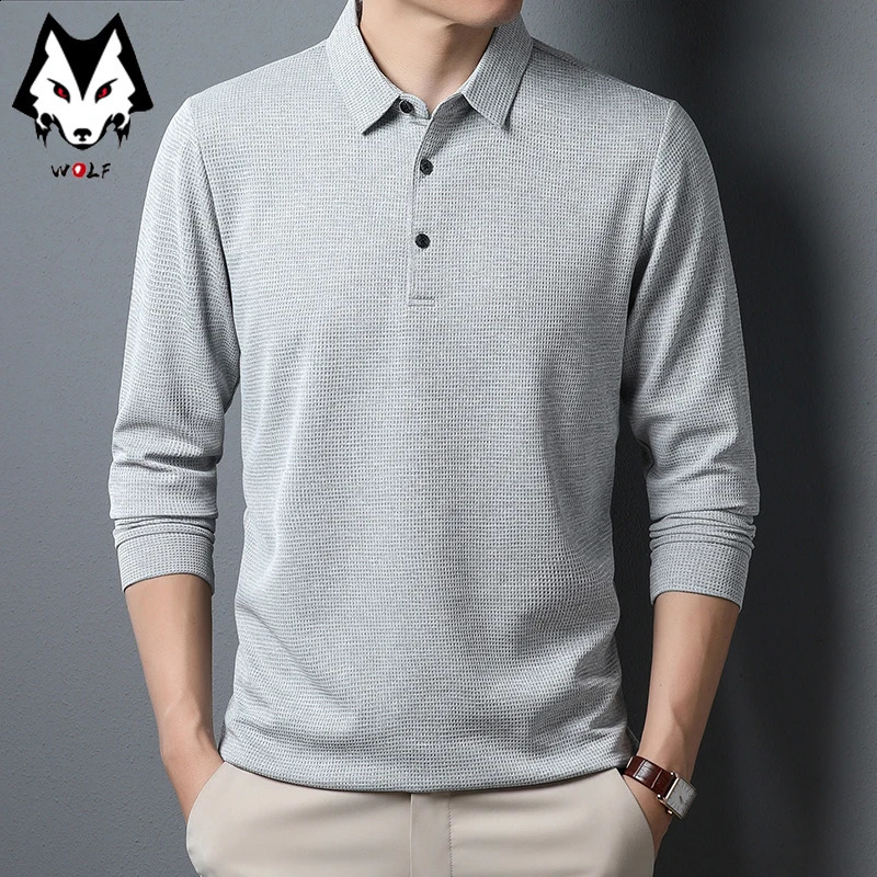 Mens business casual polo long sleeved T-shirt summer comfortable pure cotton top 241015