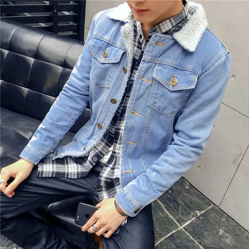 Hiver élégant coton manteau épaissi Denim veste hommes laine d'agneau Version coréenne mince lisse Silhouette veste courte TopX241015