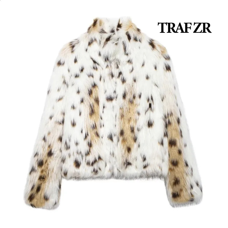 TRAF ZR Padded Coat Winter Female Artificial Fur warm Woman Coats Snow Parka American Retro Leopard Print 241011 5d