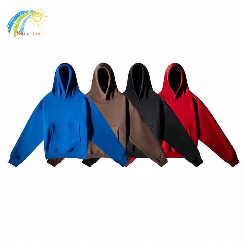 Sweats à capuche masculine Sweatshirts d'automne Hiver High Strt Sweat à capuche surdimensionné Men Femmes 1 1 Couleur solide Brun Brown Blue Pul
