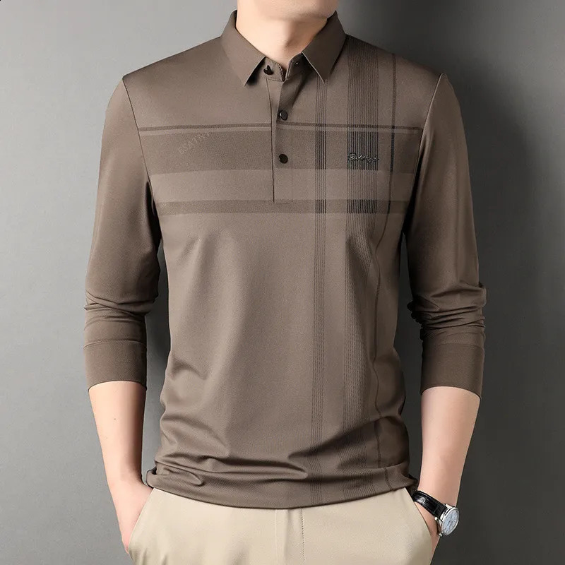 Autumn Striped Polo Shirt Mens Long Sleeve Casual Loose Mens Clothing Golf Polo T-shirt Korean Ropa Para Hombre 241015