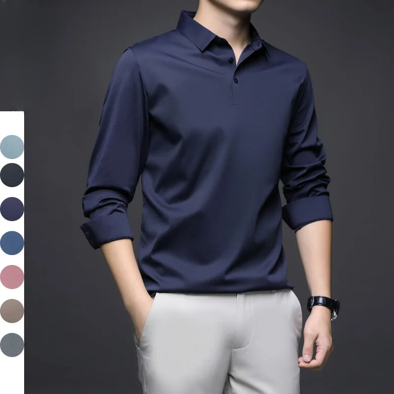 Les hommes de polo endormis peuvent s'étirer avec des couleurs unies adaptées aux T-shirts quotidiens.M-4XL 241015
