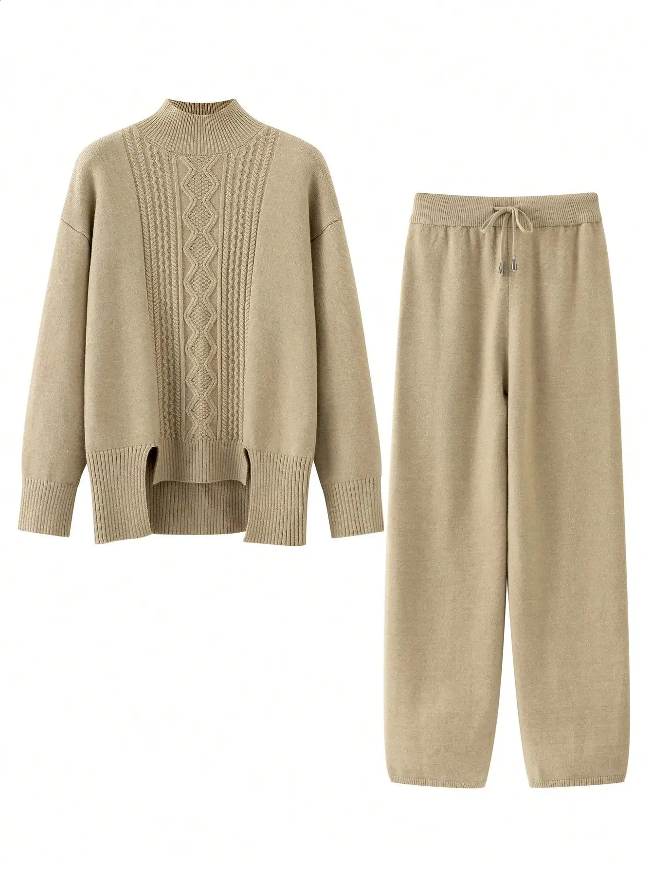 GIGOGOU Autumn Winter Womens two-piece Knitted Sweater Warm Casual Pants Set 241015