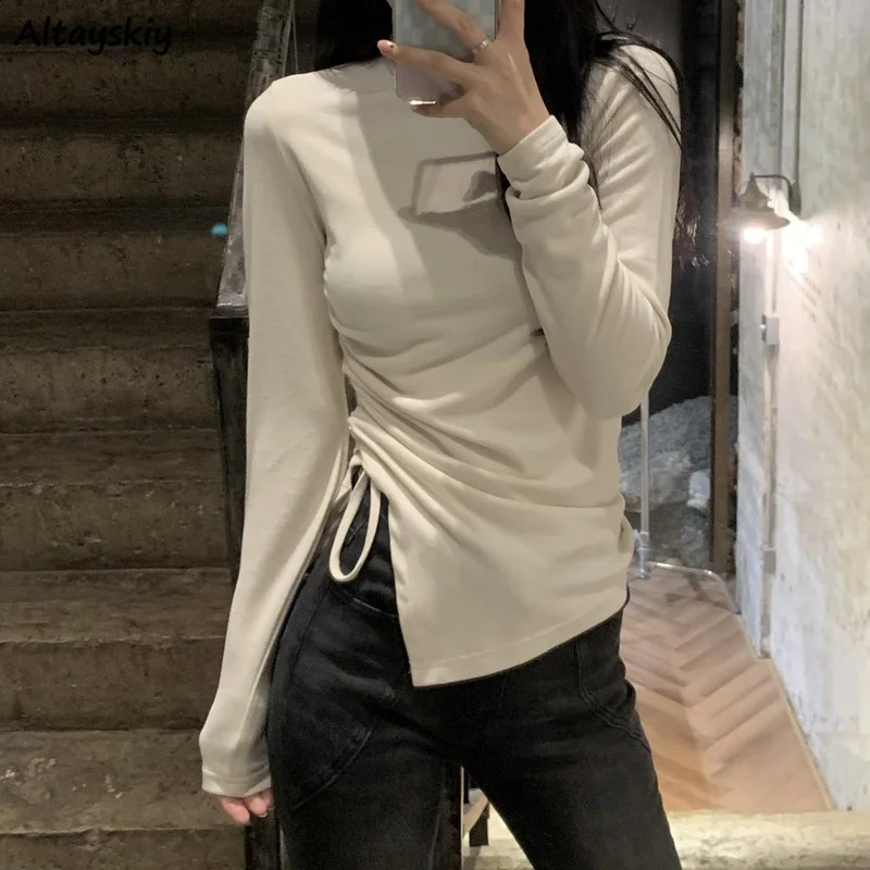Long sleeved T-shirt for women elegant sexy slim fully matched with inner lining aesthetics Korean style classic sweet T-shirt basic style 241015