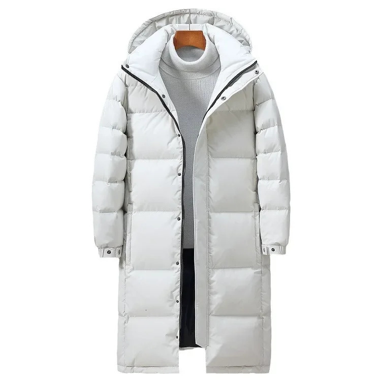 Winter mens long down jacket high-quality mens thick warm park -30 outdoor white duck hooded jacket mens winter jacket 241018