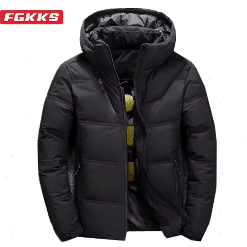FGKKS 2024 premium mens down jacket ultra-thin thick solid color hoodie fashionable casual mens jacket 241014