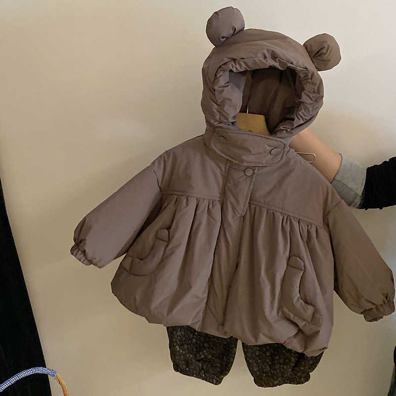 Version coréenne Veste en coton à capuche mignonne pour les filles 2024 Nouvelle mode automne et hiver avec pantalon floral moelleux Ensemble élé