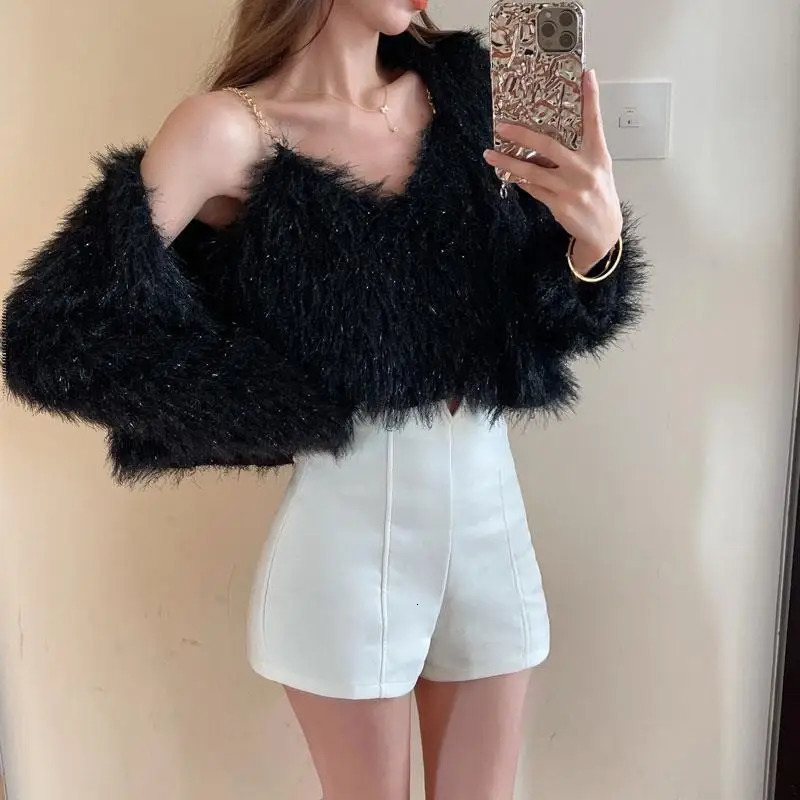 Sweet Korean sets Automn Cardigan V-Neck Veste de pull Mohair à manches longues à manches longues 241014