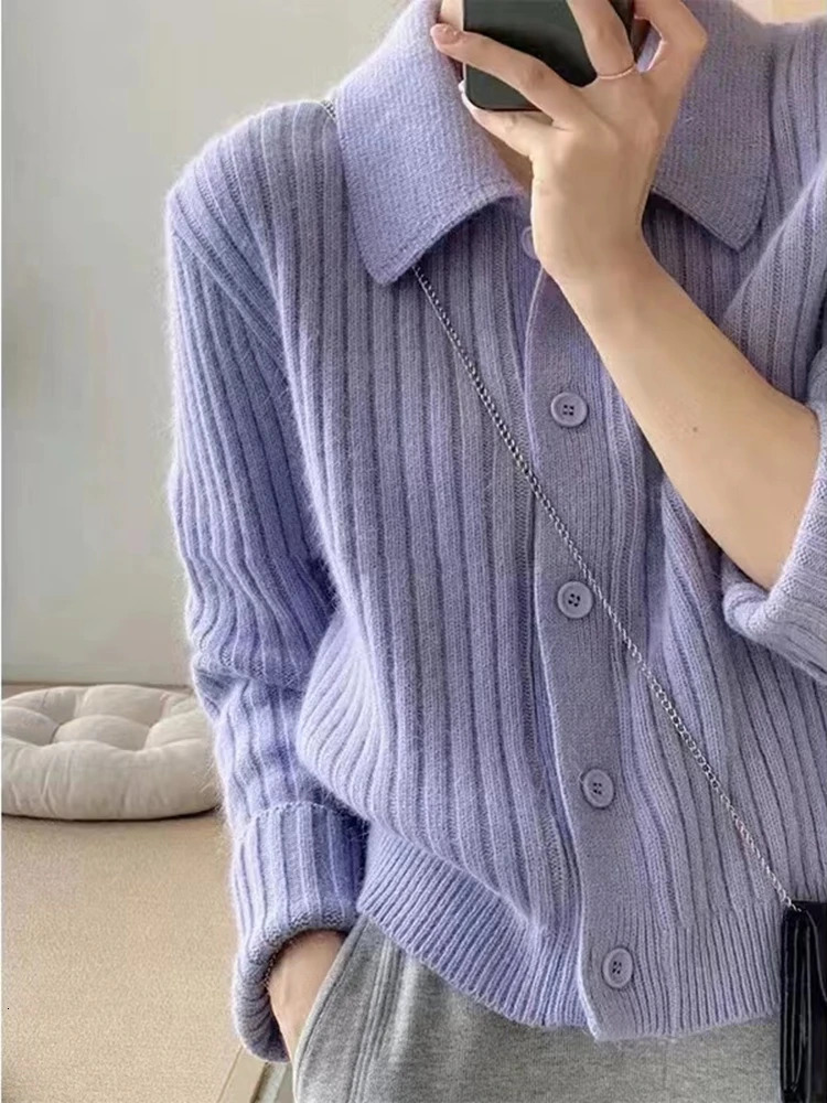 Autumn and winter cashmere sweater womens long sleeved top 100% wool polo neck knitted cardigan Korean fashion 241015