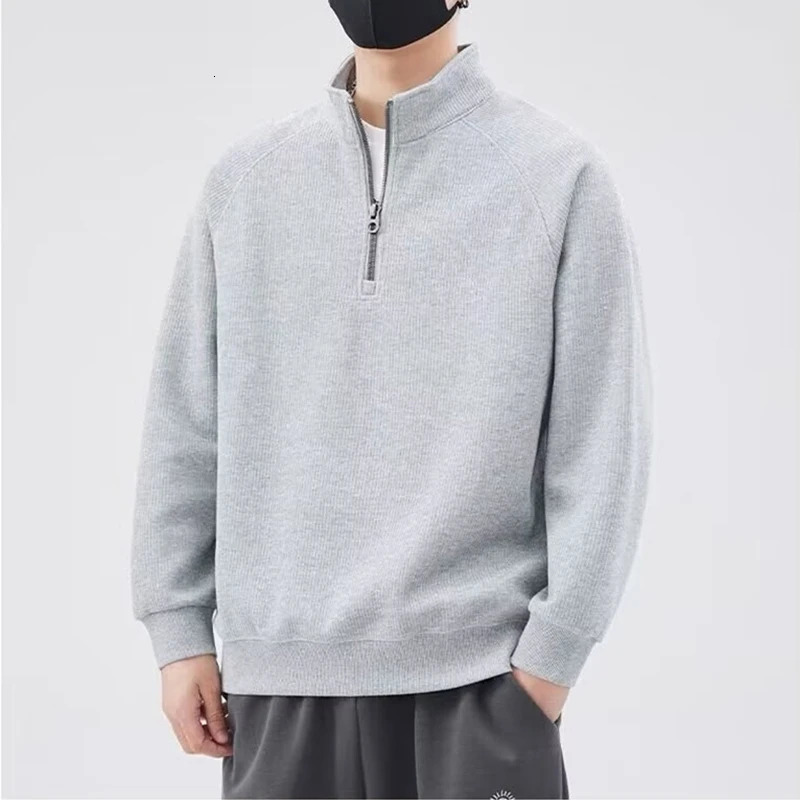 Spring Standup Collar Pullover Sweatshirts Hombre 2024 Half Zipper Y2K Vintage Hoody Casual Preppy Fashion Loose Clothes 241011