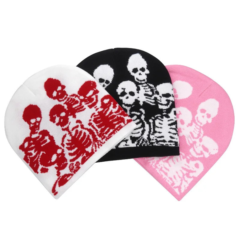 Bonnets Mode Crâne Imprimer Y2K Tricoté Chapeaux pour Femmes Hommes Oreille Protection Hiver Automne Coupe-Vent Garder Au Chaud Gorras Hip Hop Ca
