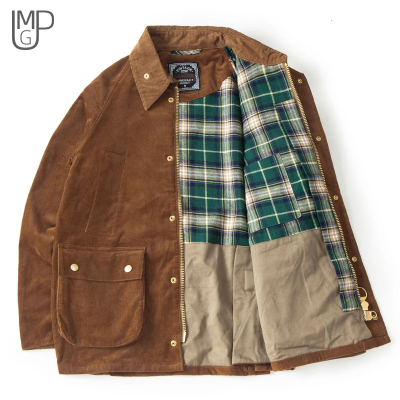 Veste en velours côtelé de chasse classique Mentes Amekaji Veste de travail de travail multi-poche épaisses épaisses veste rétro d'automne rayé Y