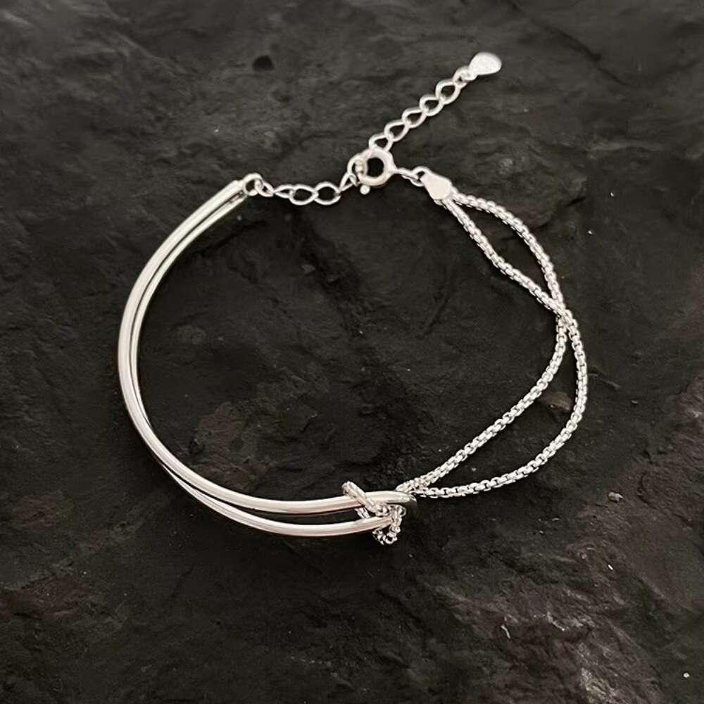 Bijoux de créateur bracelet en argent 925 pour filles, design de niche de luxe léger, double couche noué, bracelet semi-simple, accessoire fait à