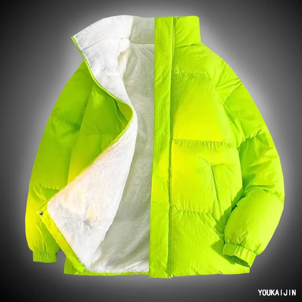 Mens winter jacket artificial inflatable jacket mens down jacket bedding thick warm zipper vertical colored jacket 241014
