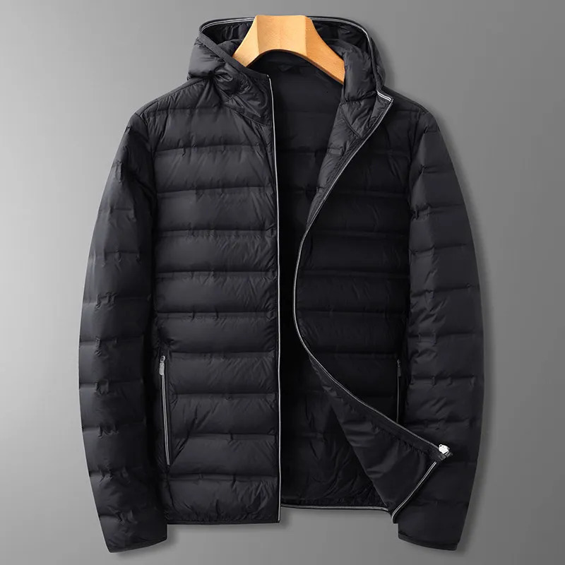 Mens lightweight down jacket 2024 autumn and winter fashion mens casual hooded thin down jacket XL 6XL 7XL 8XL 241014