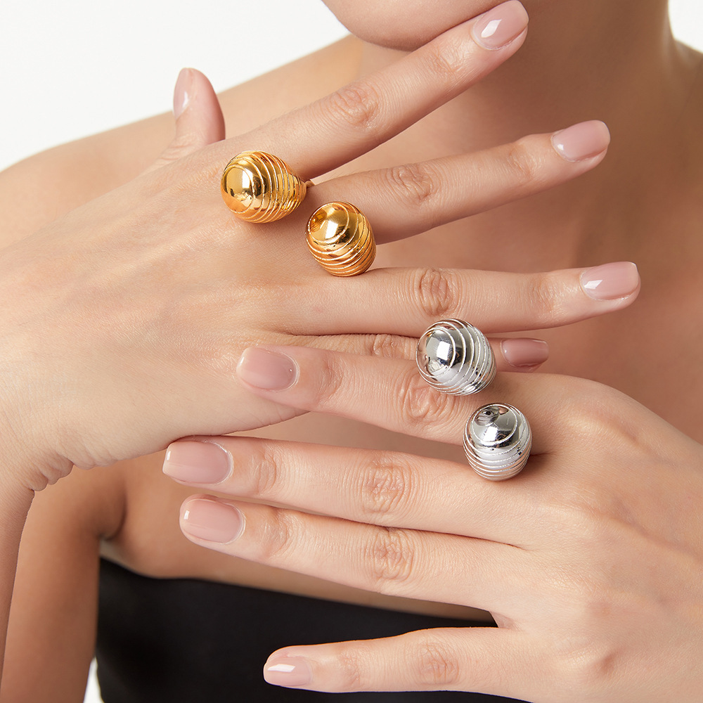 Simple Stainless Steel Chunky Double Water Drop Brass Open Rings for Women Men European American Unique Punk Hip-hop Jewelry Accessories