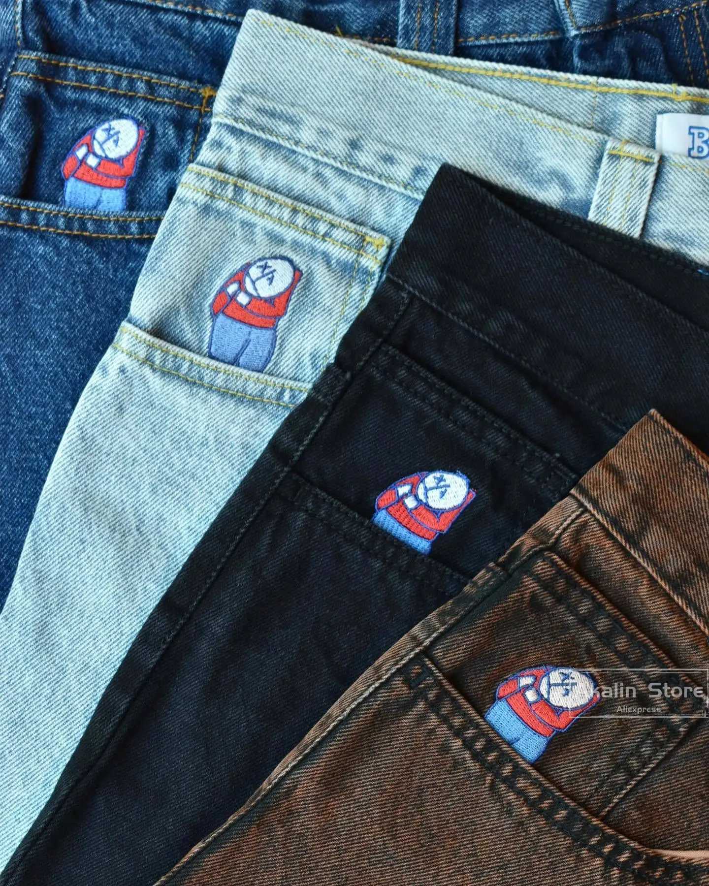 Men's Jeans Y2K Gothic Polar Big Boy Baggy jeans cartoon embroidery mens and womens fashion jeans hot selling wide leg Trouser T241016