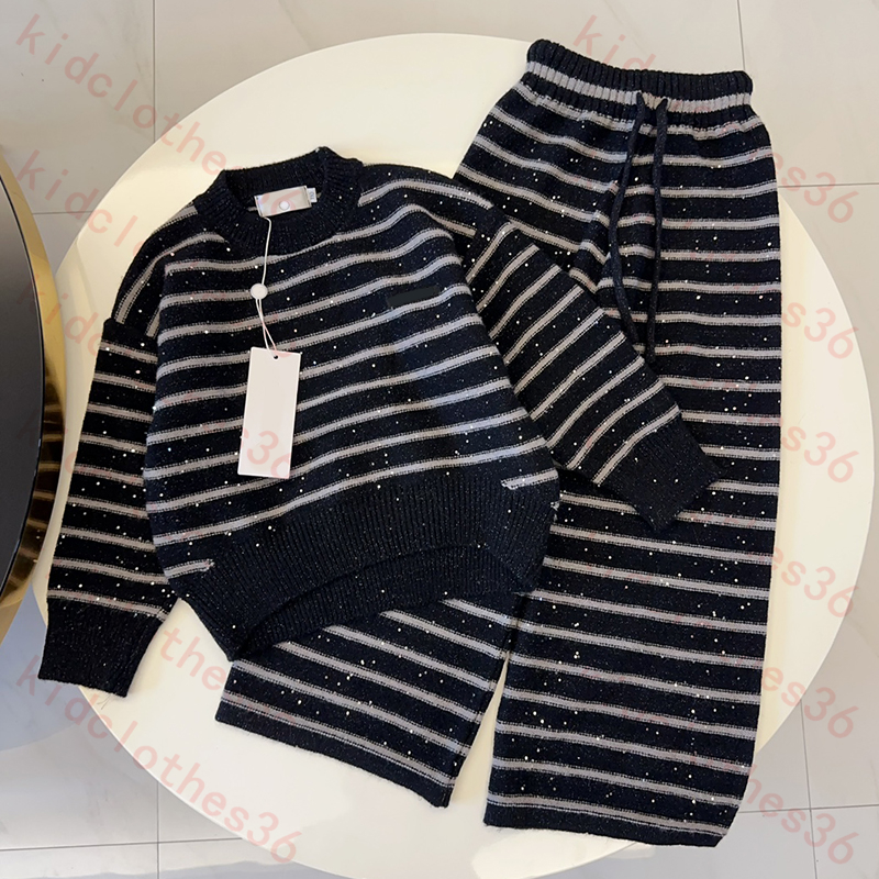 Vêtements pour enfants à rayures Pantalon de jambe large en tricot Pullage 2 pièces Round Cou Long Sweater Automne et hiver Vêtements Baby Clothe