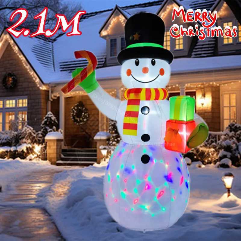 Décorations de Noël 21m7ft de Noël Pack cadeau gonflable Modèle de bonhomme de neige avec des lumières LED Grands accessoires de vacances de jard