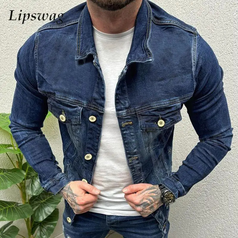 autumn fashion mens denim jacket ultra-thin fit long sleeved button retro denim jacket mens streetwear fashion denim jacket 241015