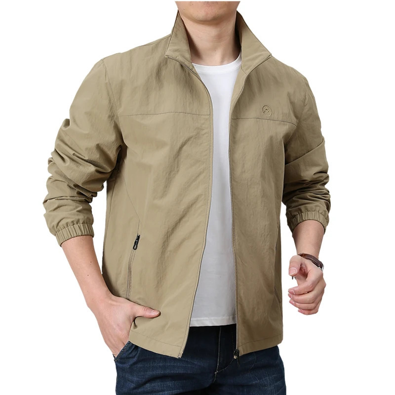 Autumn and Spring Mens Casual Jacket Mens Outdoor Clothing Work Windproof Jacket Mens Stand up Collar Loose Baseball Jacket 241015