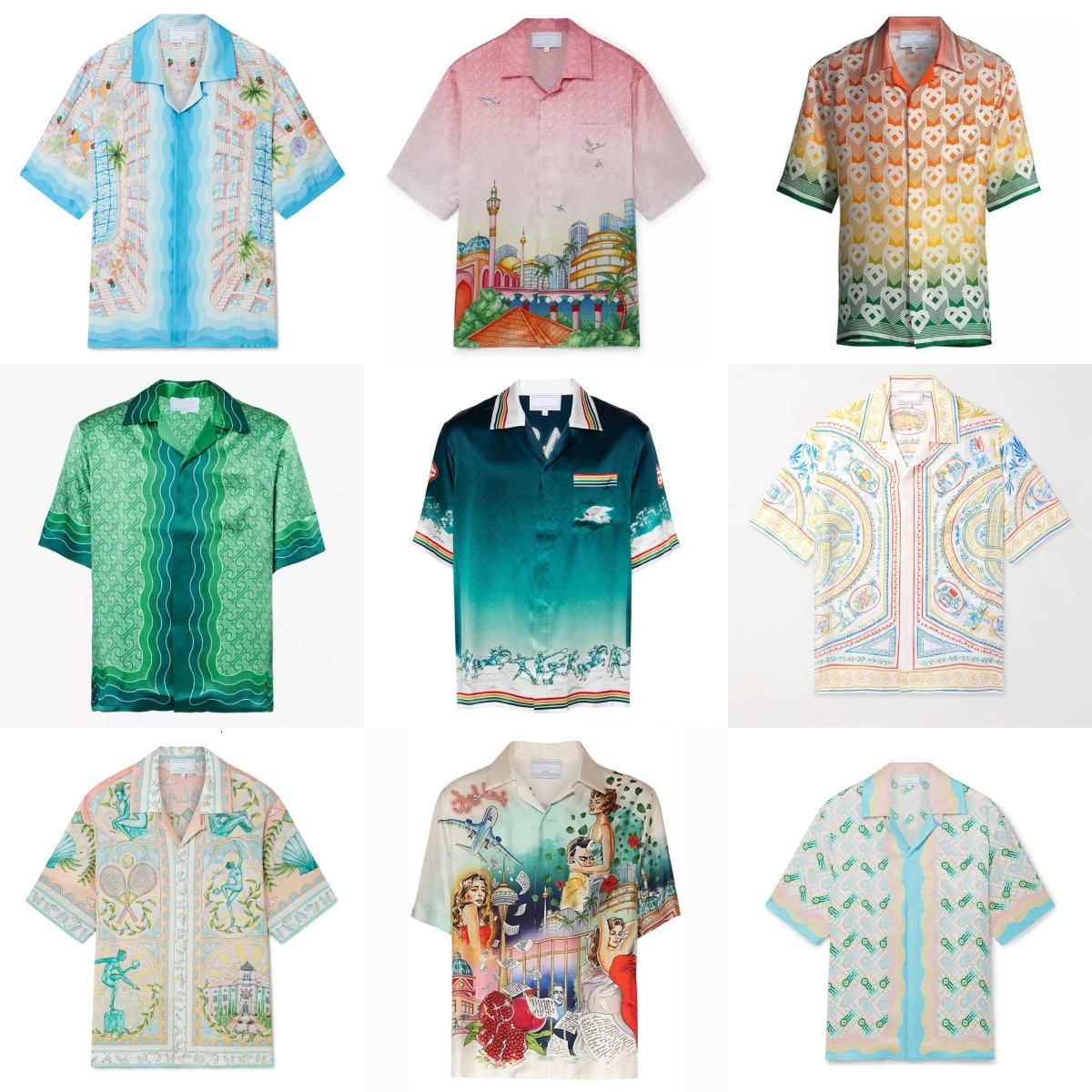 2026 Casabalnc Men Designer Silk Casual Polos Shirts New Trendy Print Lapel Button Silk Hawaii Vacation Versatile Summer Short Sleeve Cardigan Silk