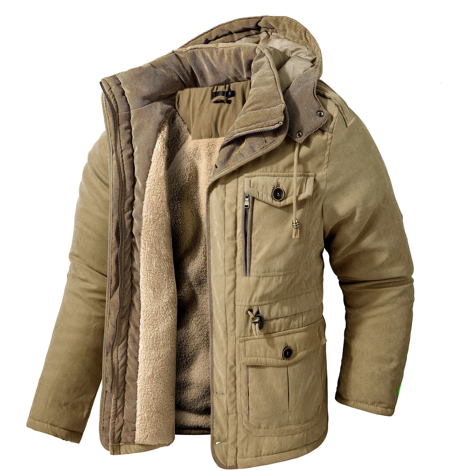 Winter Fleece Parkas Men Warm Windproof Jackets Thick Hooded Parka Coat Mens Fur Linner Outerwear Casual Cotton Padded Jacket 241014