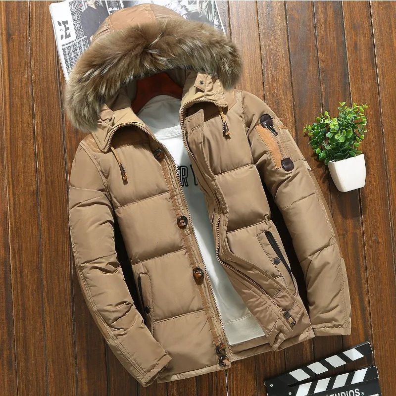 mens down jacket mens white duck down thick fur collar outdoor winter clothing mens warm plus size mens jacket clothing 241014