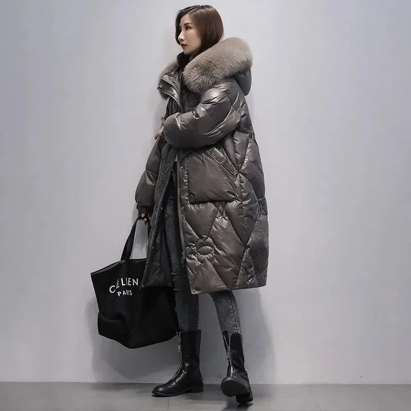 Oversized Womens Down Cotton Jacket Winter Warm Jackets Coat Long Hooded Fur Collar Parka Overcoat Female Cold Jackets Black 241008