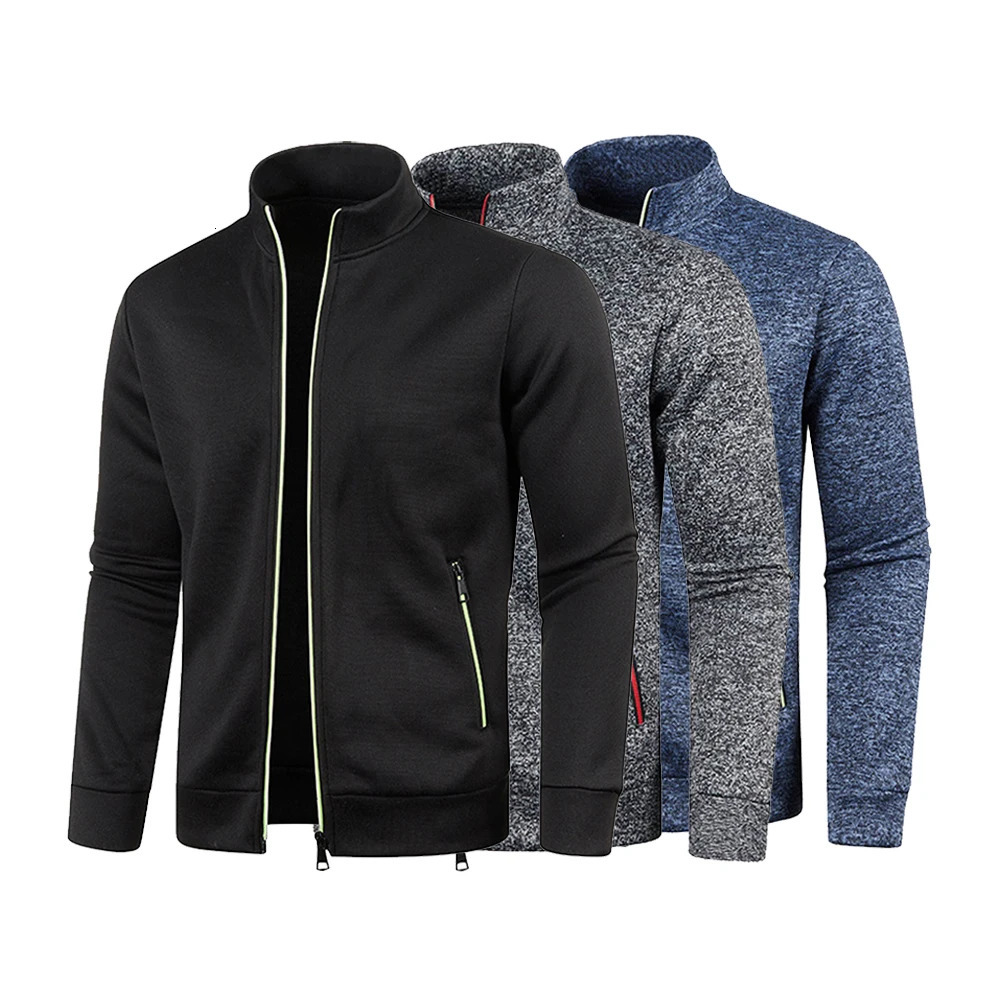 Male Stand Up Collar Jackets Long Sleeve Zip Sweater Fashion Mens Clothing Autumn Winter Thin Jacket Casual Fleece Sweatshirt 241011