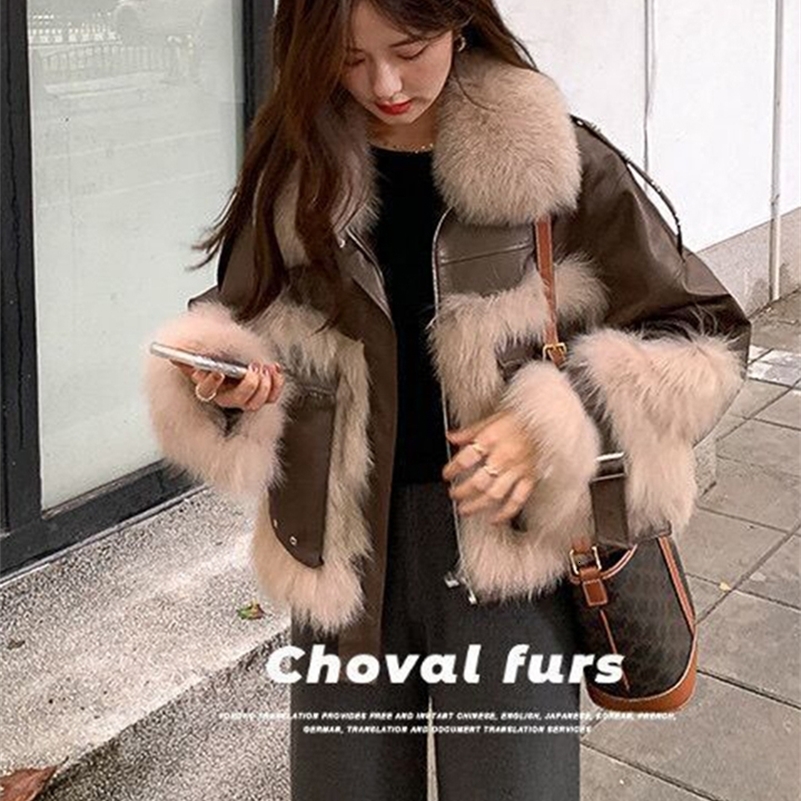 2024 Hiver Lamb Fur Mouton Patchwork Matchwork Faux Veste en cuir Streetwear Loose Warm Motorcycle Biker Parka Y241008