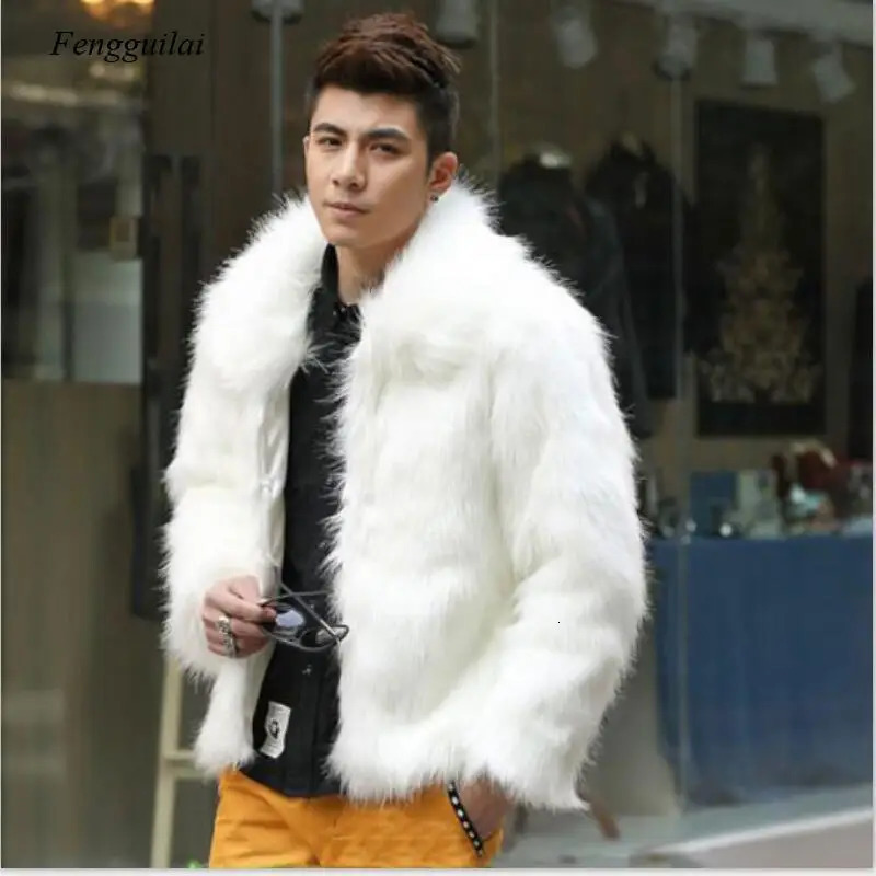Homme Jacket Faux Leather Men White Black Fashion Coat Fur Lapel Mens Casual Slim Jaqueta Motoqueiro 241008