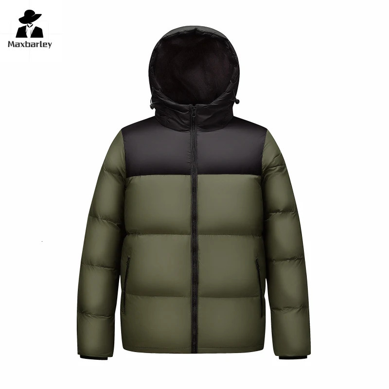 Winter down jacket mens classic splicing hooded warm Parka casual lightweight waterproof short white duck down jacket 241014