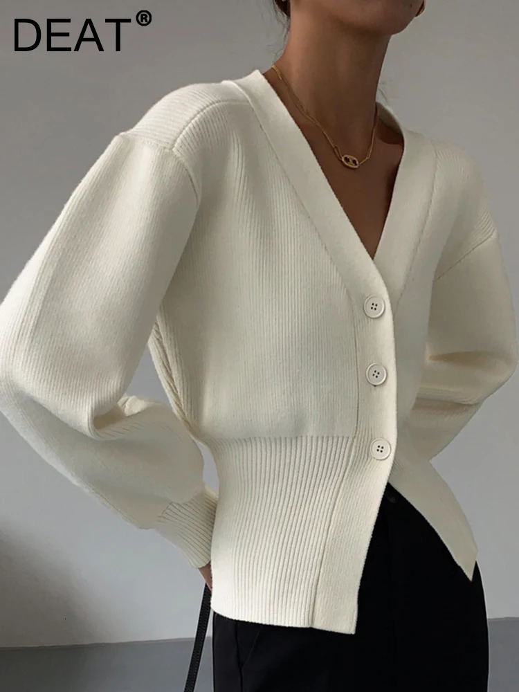 DEAT VNeck Solid Color Temperament Womens 2024 Autumn And Winter Single Breasted Long Sleeve Sweater Cardigan 7Z540 241010