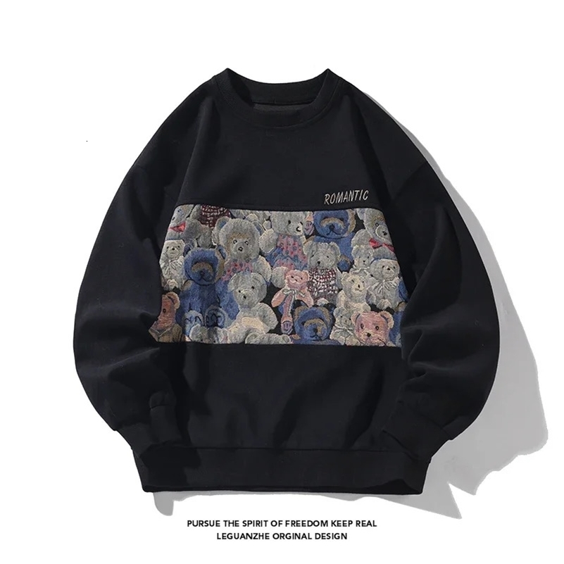Sweat-shirt pour hommes Harajuku Sweatshirts vintage Hip Hop Hipster Round Neck Pullover Broider Bear Graphic Unisexe Hoodie Y241011