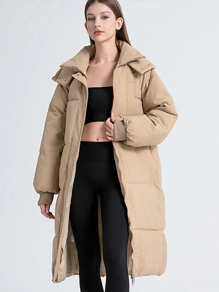 Long Down Cotton Jacket Womens Warm Overcoat Elegant Hooded Loose Casual Snow Wear Coat Female Windproof Parkas Outwear 2024 241011