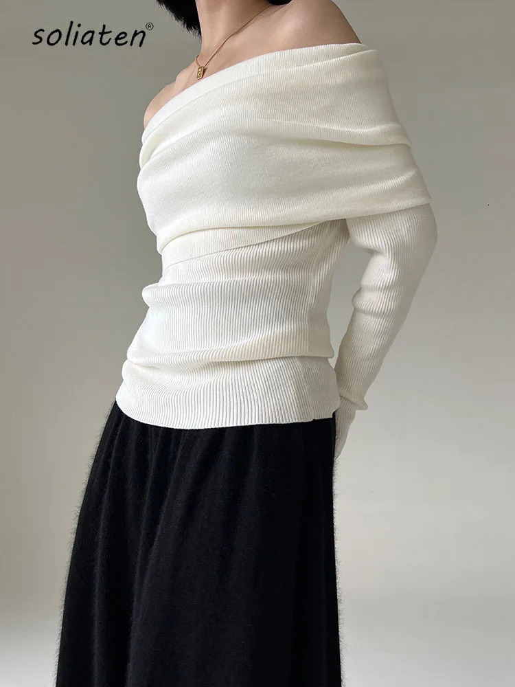 Spring and Autumn Womens Sweater Elegant Retro Knitted Solid Jumper High Elasticity Top C-038 241015
