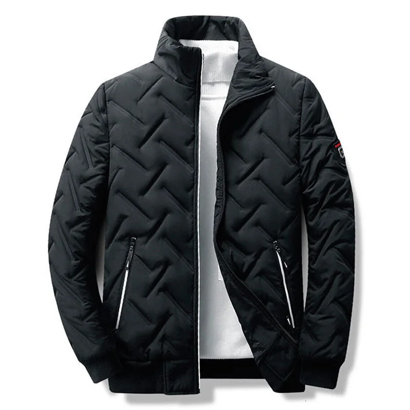 Mens winter jacket casual solid stand collar lightweight Parkas jacket mens jacket long sleeved windproof pad mens cold jacket 241014