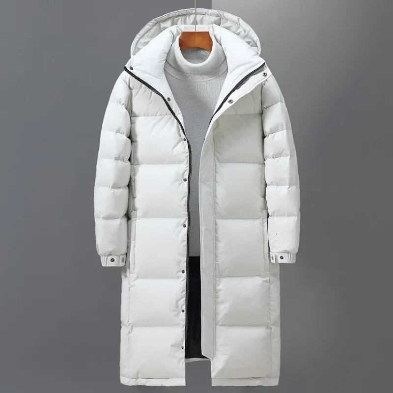 winter mens long inflatable jacket hooded casual duck down jacket high-quality mens outdoor windproof and warm winter park mens clothing 241014