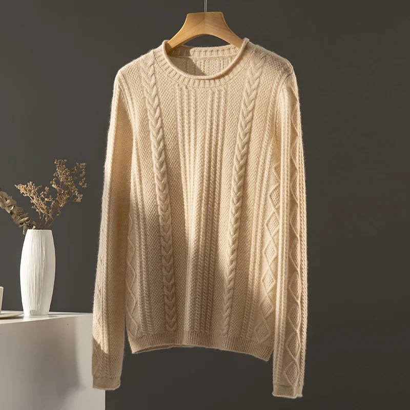 100% Cashmere Sweater Womens Loose Shirt Winter Wool Thick Fashion O-neck Winter Warm Zipper Top 241015