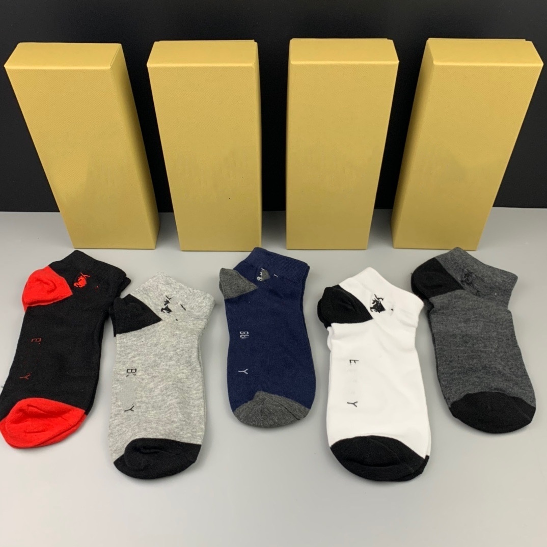 Chaussettes de créateurs Fashion Men Femmes Luxury Stockings Lettre classique Logo Fashion Coton chaussettes de haute qualité 5 paires