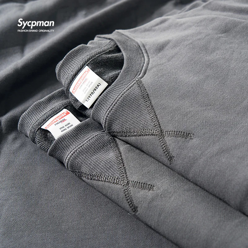 380g Tight Match Heavy Inverted Triangle Loose Versatile Solid Cotton Vintage Autum Winter Long Sleeve Round Neck Sweater 241011