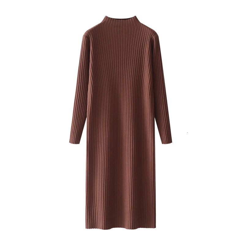 Abrini Femmes automne polyvalent mack couche en tricot robe hivernale couche intérieure à manches longues inverse de longueur mo-long 241007 à ma