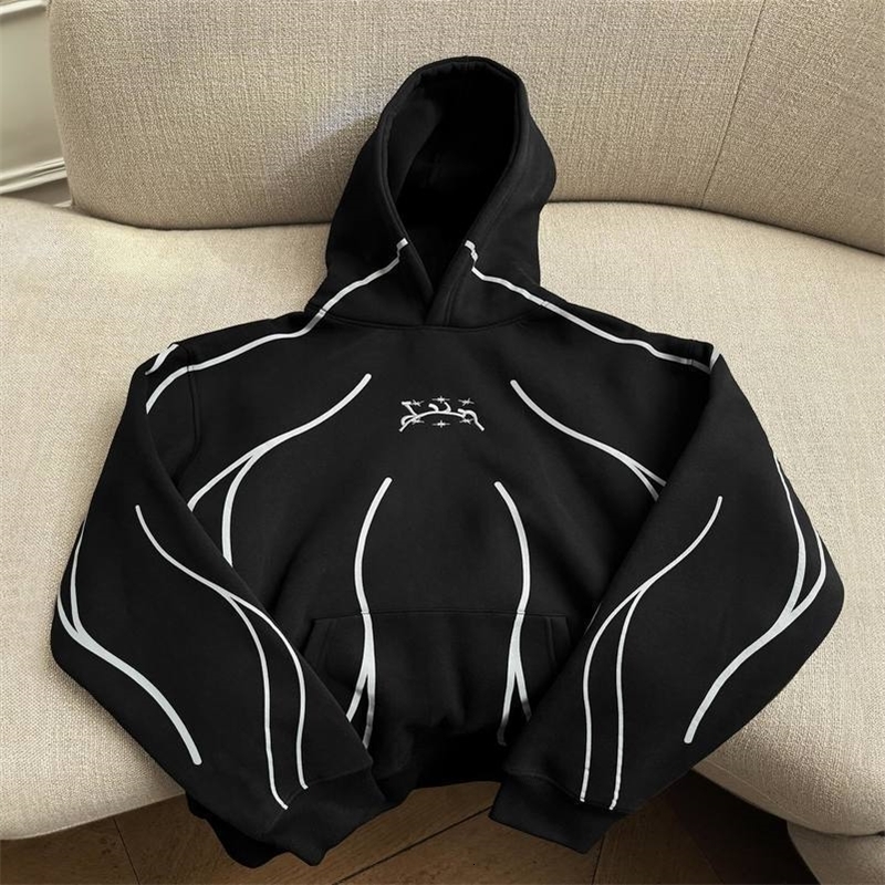 Divin Hoodie Y2K Harajuku Hip Hop Stripes Letter Graphic Black Oversized Sweatshirt Mens Gothic Pullover Clothing 241016
