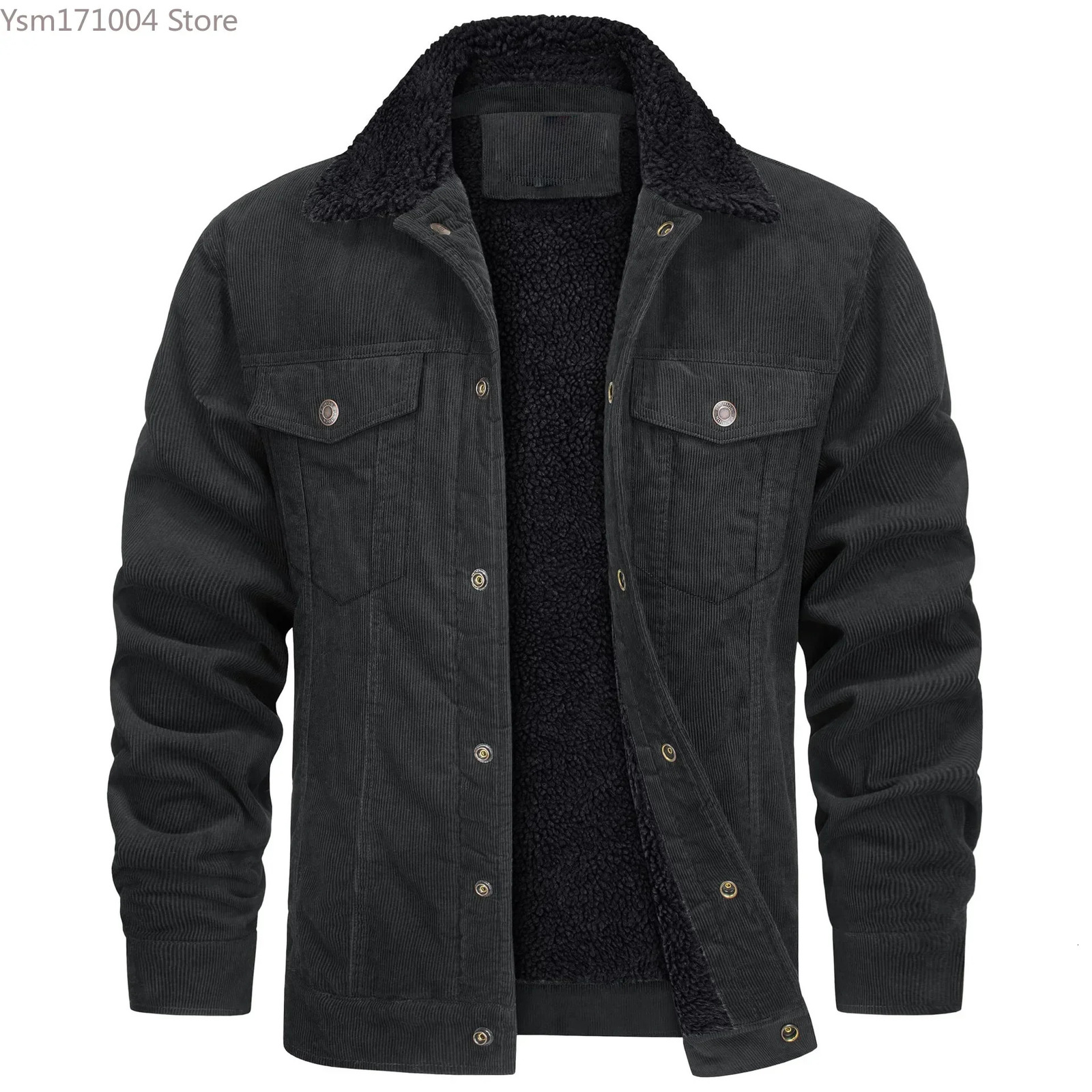 Veste en denim pour hommes Veste en velours côtelé vintage sherpa laine Windbrekaer veste d'hiver chaude épaisse multi-poche veste décontractée 2