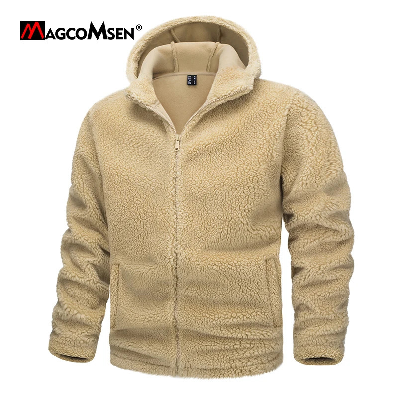 MAGCOMSEN Mens Fuzzy Sherpa Jiake Wool Jacket Casual Winter Jacket with Hoodie 241008