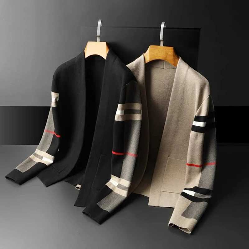 Men's Sweaters High end brand designer new knitted cardigan mens spring and autumn check coat leisure youth Korean fashion sweater Cardigan
