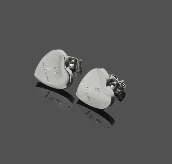 No tarnish Luxury Original branded designer heart stud 316L Stainless Steel 18k Gold silver rose women letter G engrave earrings jewelry girl gift m