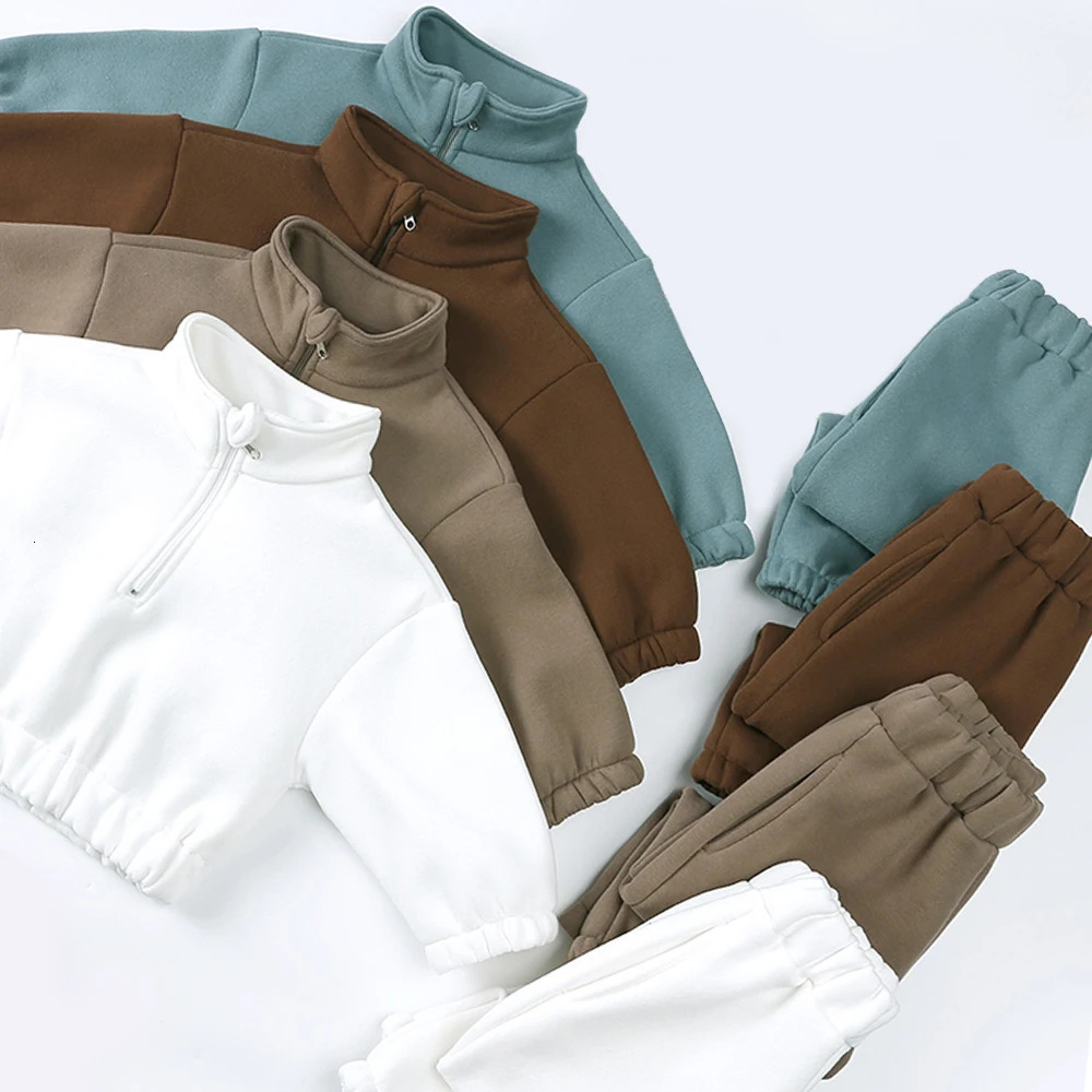 Winter Kids Sweatsuit Toddler Boy Girl Thicken Fleece Clothes Warm Cotton Zipper Hoodies Sweatshirt Pants Sets Children Outfits C251021-image-1080964832