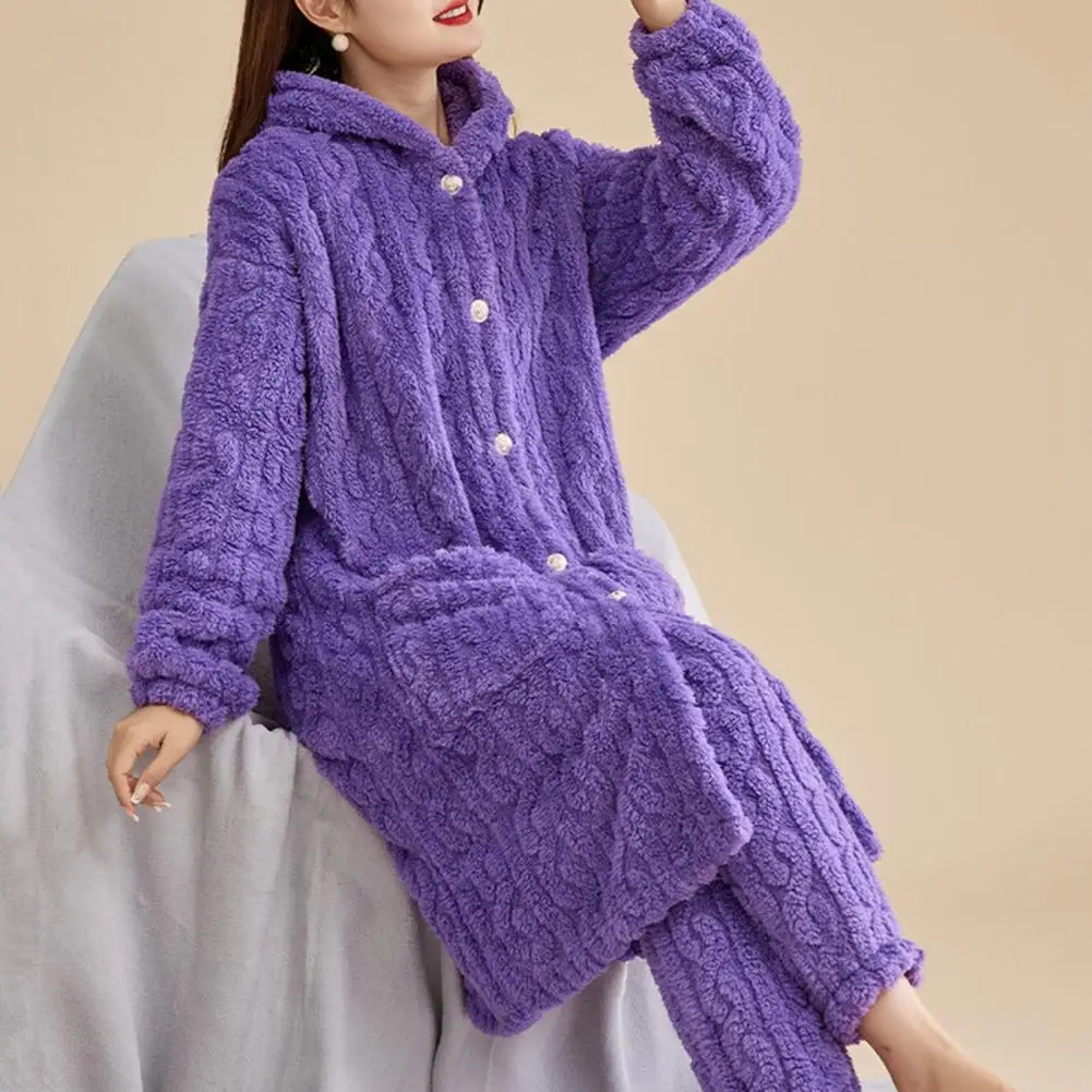 Pantalon de salle de bain pour femmes d'hiver en 2 pièces ensemble à capuche à capuche à capuche épaisse en velours pyjamas robe à couche unique